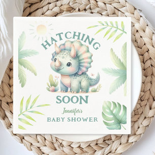 Cute Dino Triceratops Dinosaur Green Baby Shower  Napkin