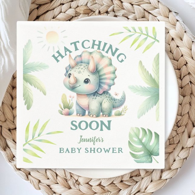 Cute Dino Triceratops Dinosaur Green Baby Shower  Napkin (Creator Uploaded)