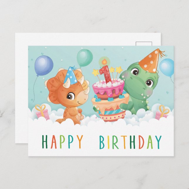 cute dinosaur 1st birthday card (Front/Back)
