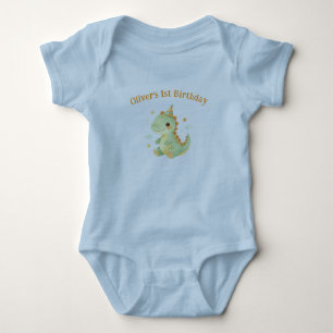 Cute Dinosaur 1st Birthday Custom Name Baby Bodysuit