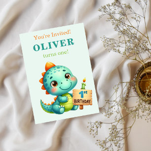 Cute Dinosaur 1st Birthday Invitation