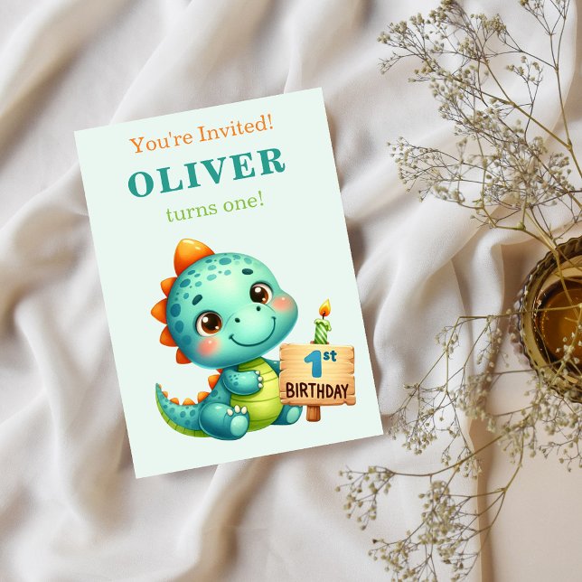 Cute Dinosaur 1st Birthday Invitation (Creator Uploaded)
