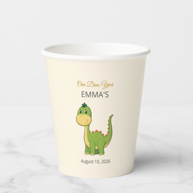 Cute Dinosaur 1st Birthday Paper Cups (Front)