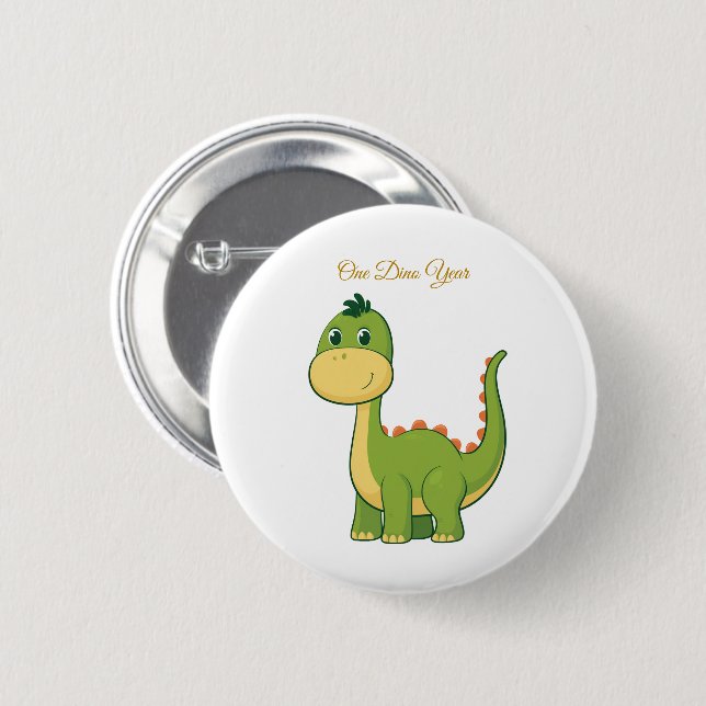 Cute Dinosaur 1st Birthday Party Button Pin (Front & Back)