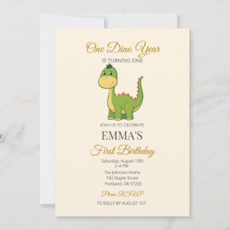 Cute Dinosaur 1st Birthday Party Invitation