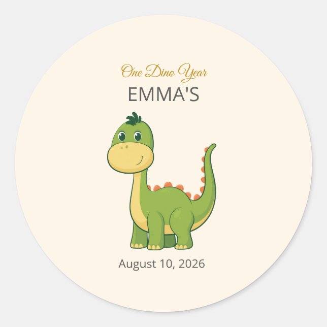 Cute Dinosaur 1st Birthday Party Square Stickers (Front)