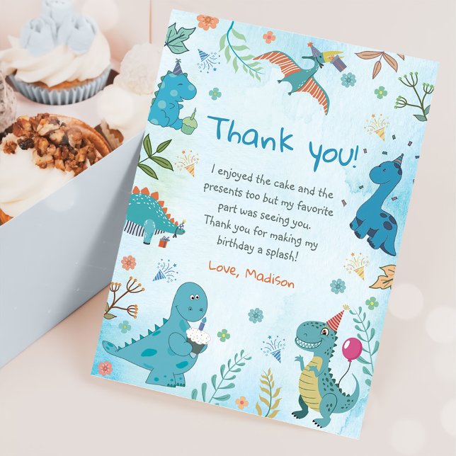 Cute Dinosaur 1st Birthday Party Thank You Card (Creator Uploaded)