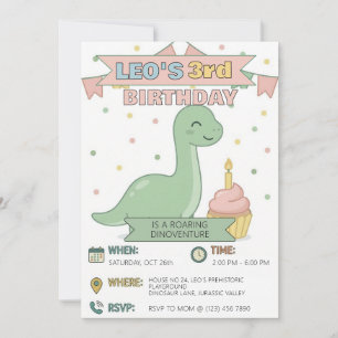 Cute Dinosaur 3rd Birthday Party Boy Invitation