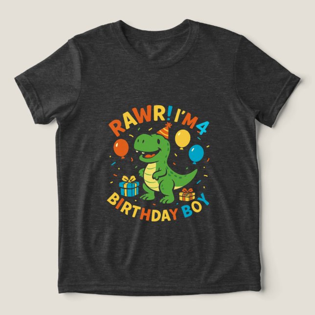Cute Dinosaur 4th Birthday Boy  Tri-Blend Shirt (Design Front)