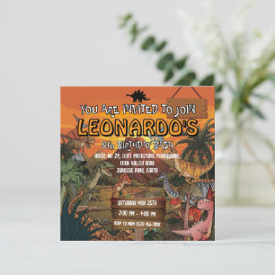 Cute Dinosaur 6th Birthday Invitation Colourful 