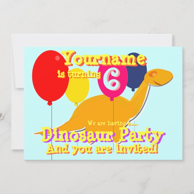 Cute Dinosaur 6th Birthday Party Invitations (Front)