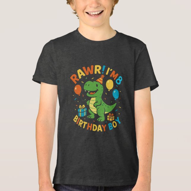 Cute Dinosaur 8th Birthday Boy Tri-Blend Shirt (Front)
