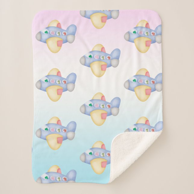 Cute dinosaur aeroplane Student kids Birthday part Sherpa Blanket (Front)