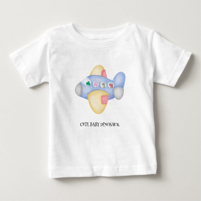 Cute dinosaur aircraft Student kids Birthday party Baby T-Shirt (Front)