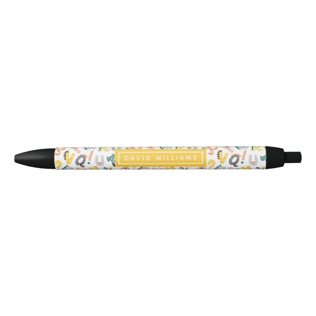 Cute Dinosaur Alphabet Pattern Custom Black Ink Pen (Front)