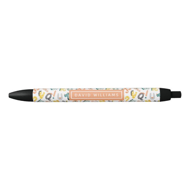 Cute Dinosaur Alphabet Pattern Custom Black Ink Pen (Front)