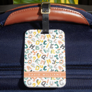 Cute Dinosaur Alphabet Pattern Custom Name Luggage Tag