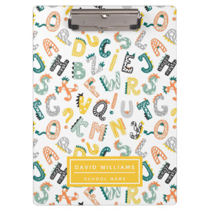 Cute Dinosaur Alphabet Pattern Kids School  Clipboard