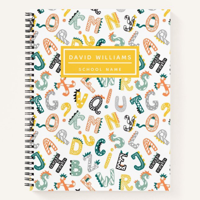 Cute Dinosaur Alphabet Pattern Kids School  Notebook (Front)