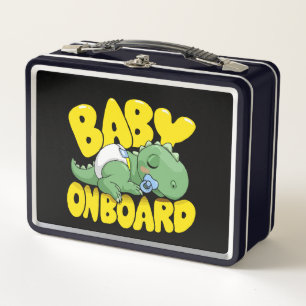 Cute Dinosaur Baby On Board Car Decal   Sleeping  Metal Lunch Box