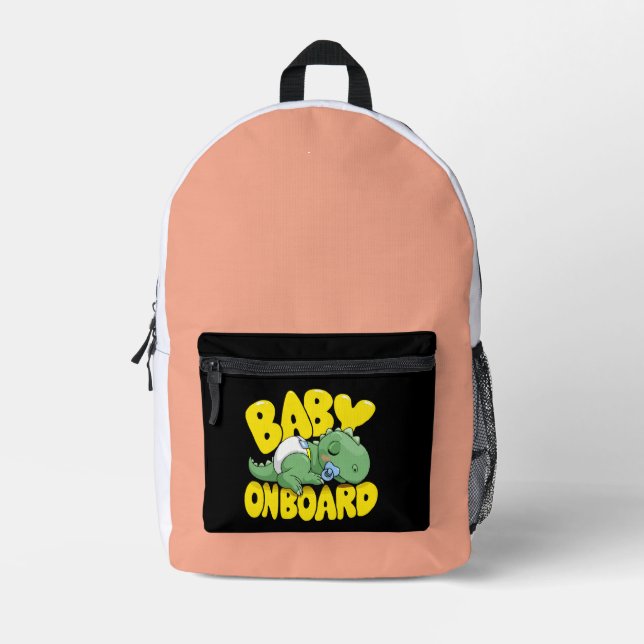 Cute Dinosaur Baby On Board Car Decal | Sleeping  Printed Backpack (Front)
