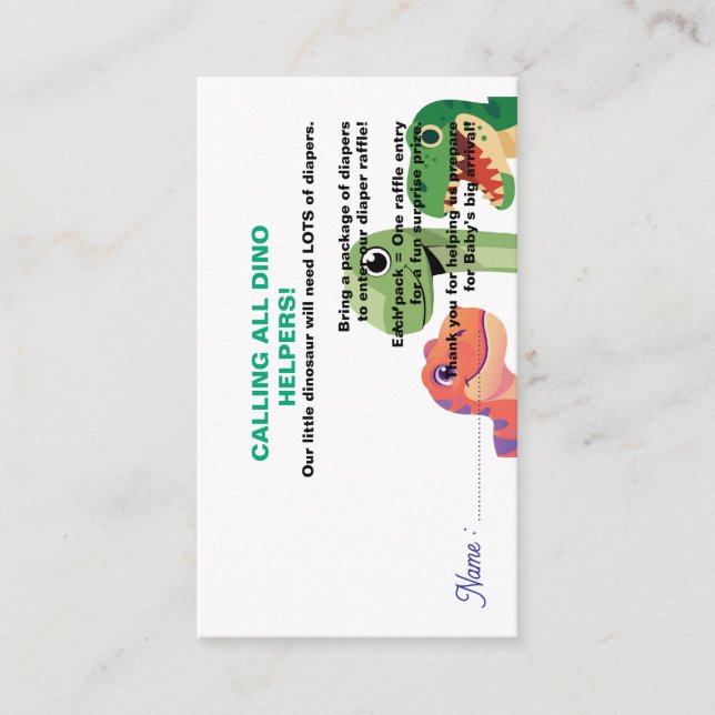 Cute Dinosaur Baby Request Diaper raffle Enclosure Card (Front)