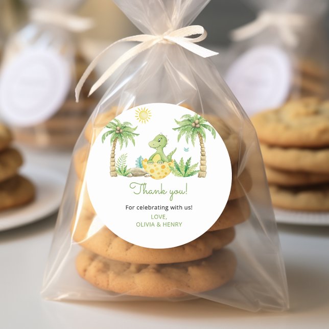 Cute Dinosaur Baby Shower Classic Round Sticker (Creator Uploaded)