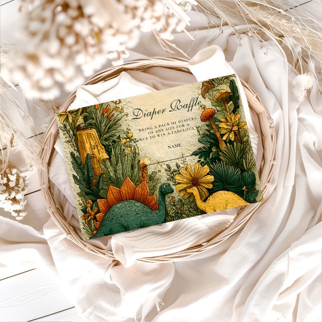 Cute Dinosaur Baby Shower Diapper Raffle Enclosure Card (Creator Uploaded)