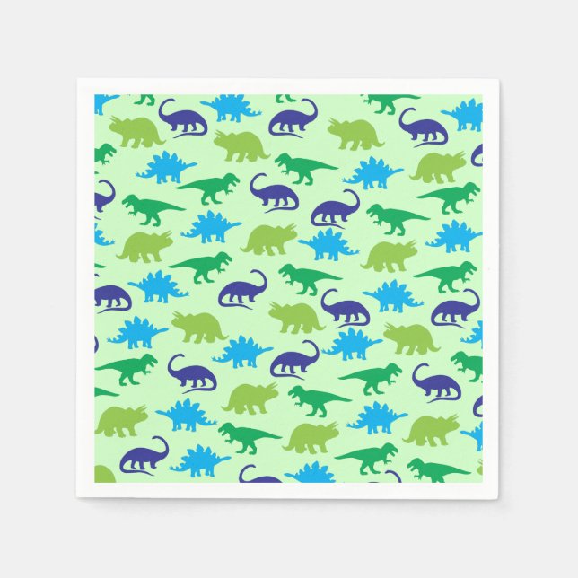 Cute Dinosaur Baby Shower Dino Blue and Green Boy Napkin (Front)