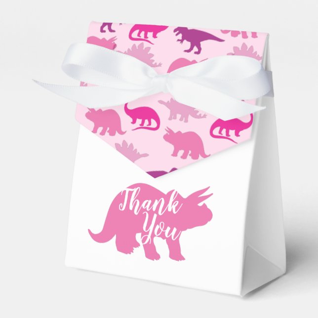 Cute Dinosaur Baby Shower Dino Pink Girl Favour Box (Front Side)