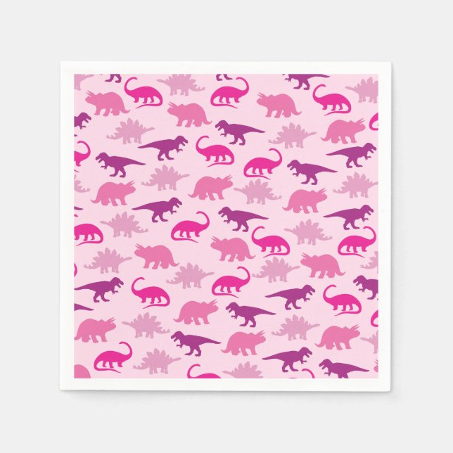 Cute Dinosaur Baby Shower Dino Pink Girl Napkin (Front)
