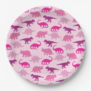 Cute Dinosaur Baby Shower Dino Pink Girl Paper Plate