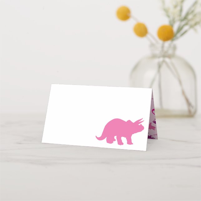 Cute Dinosaur Baby Shower Dino Pink Girl Place Card (Front)