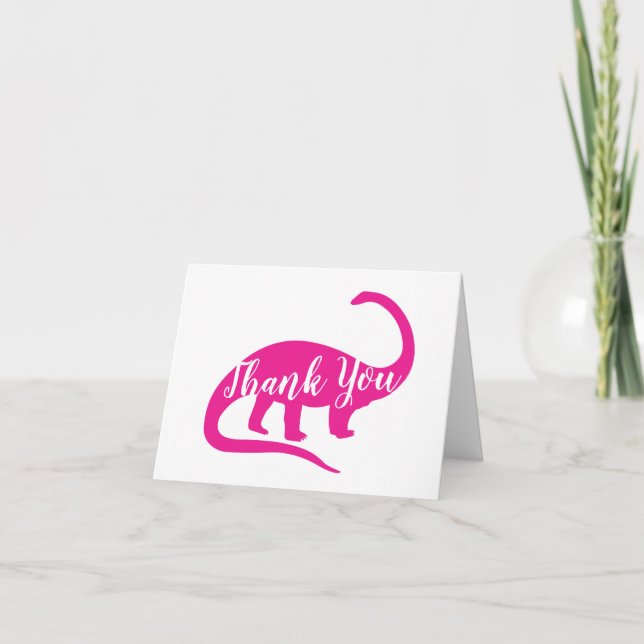 Cute Dinosaur Baby Shower Dino Pink Girl Thank You Card (Front)