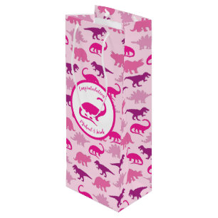 Cute Dinosaur Baby Shower Dino Pink Girl Wine Gift Bag