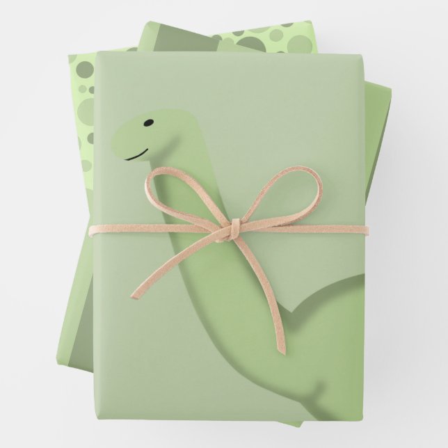 Cute Dinosaur Baby Shower Gift Wrapping Paper (In situ)