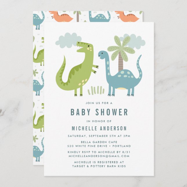 Cute Dinosaur Baby Shower Invitation (Front/Back)