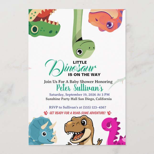 Cute Dinosaur Baby Shower Invitation  (Front)