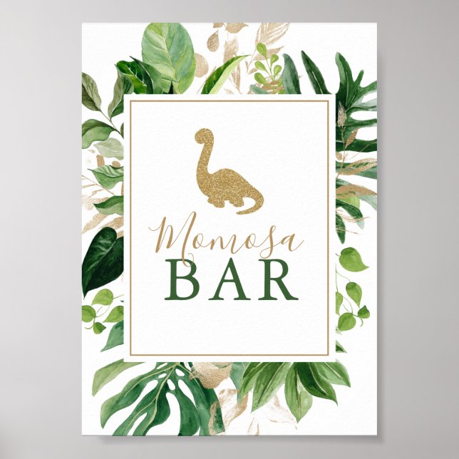 Cute Dinosaur Baby Shower Momosa Bar Sign (Front)