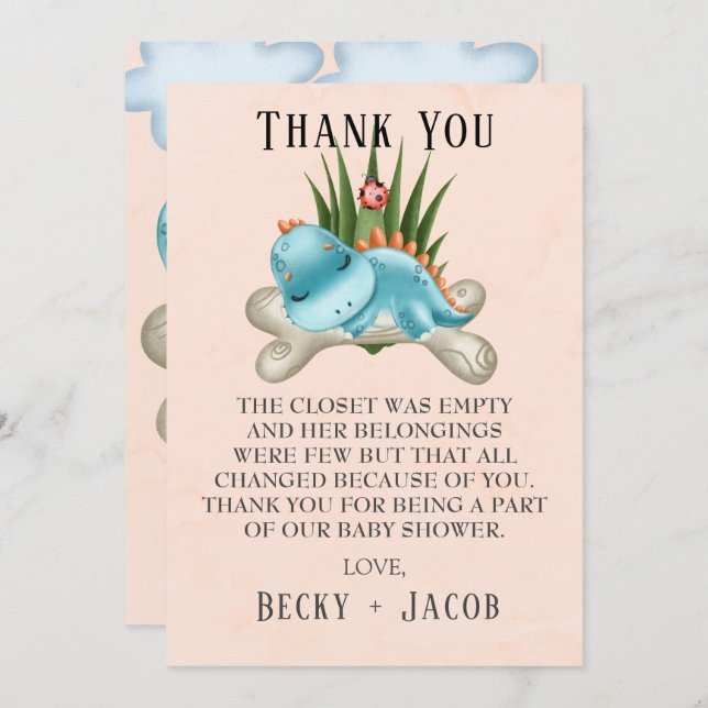 Cute Dinosaur Baby Shower Thank You Card (Front/Back)