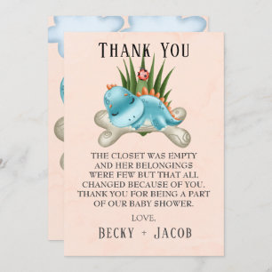 Cute Dinosaur Baby Shower Thank You Card