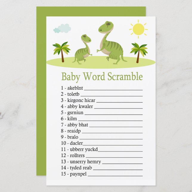 Cute Dinosaur Baby word scramble game (Front/Back)
