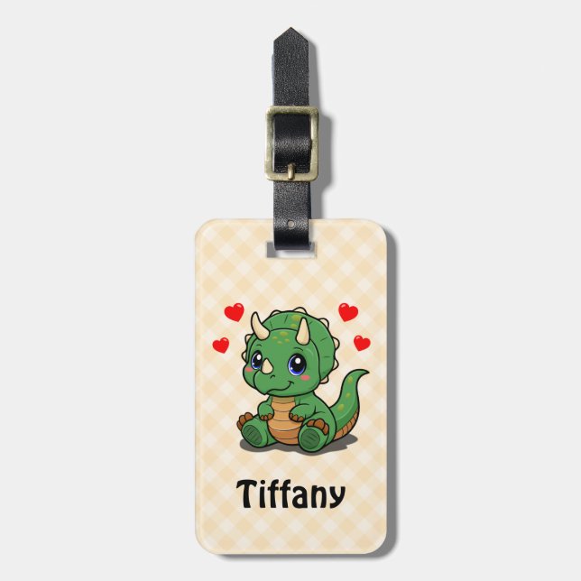 Cute Dinosaur Bag Tag – Add Name (Front Vertical)