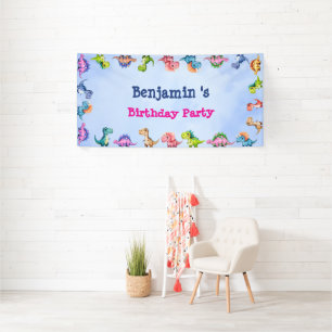 Cute Dinosaur Balloon Boy friends birthday party Banner