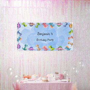 Cute Dinosaur Balloon Boy friends birthday party Banner