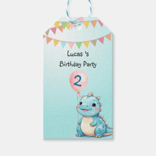 Cute Dinosaur Balloon Boy friends birthday party Gift Tags