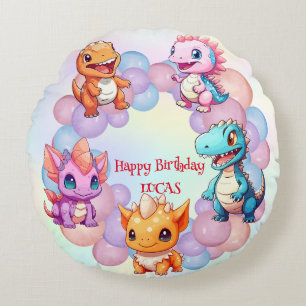 Cute dinosaur Balloon School kids birthday party  Round Cushion