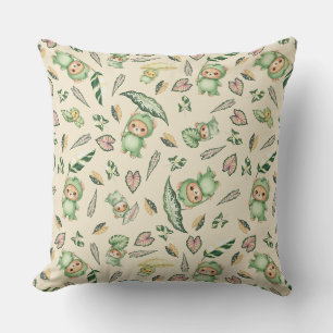 Cute Dinosaur Bear and Leaves Seamless Pattern Cushion