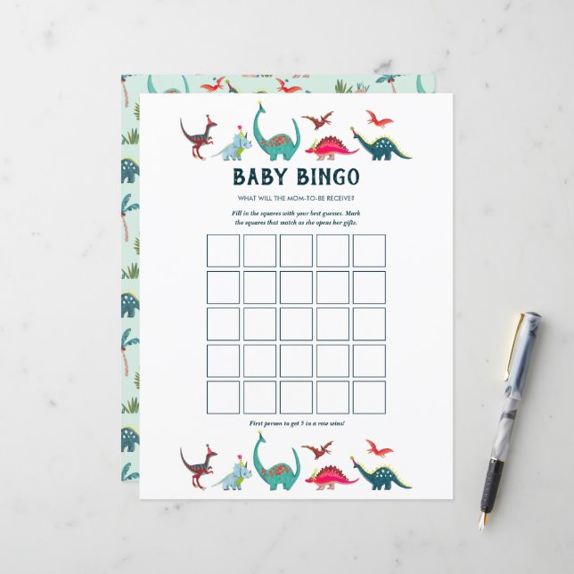 Cute Dinosaur Bingo Baby Shower Game (Front/Back In Situ)