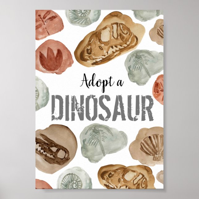 Cute dinosaur birthday adopt a dinosaur poster (Front)